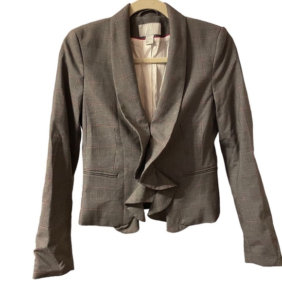 H&M HOUNDSTOOTH RUFFLE BLAZER - Picture 1 of 4